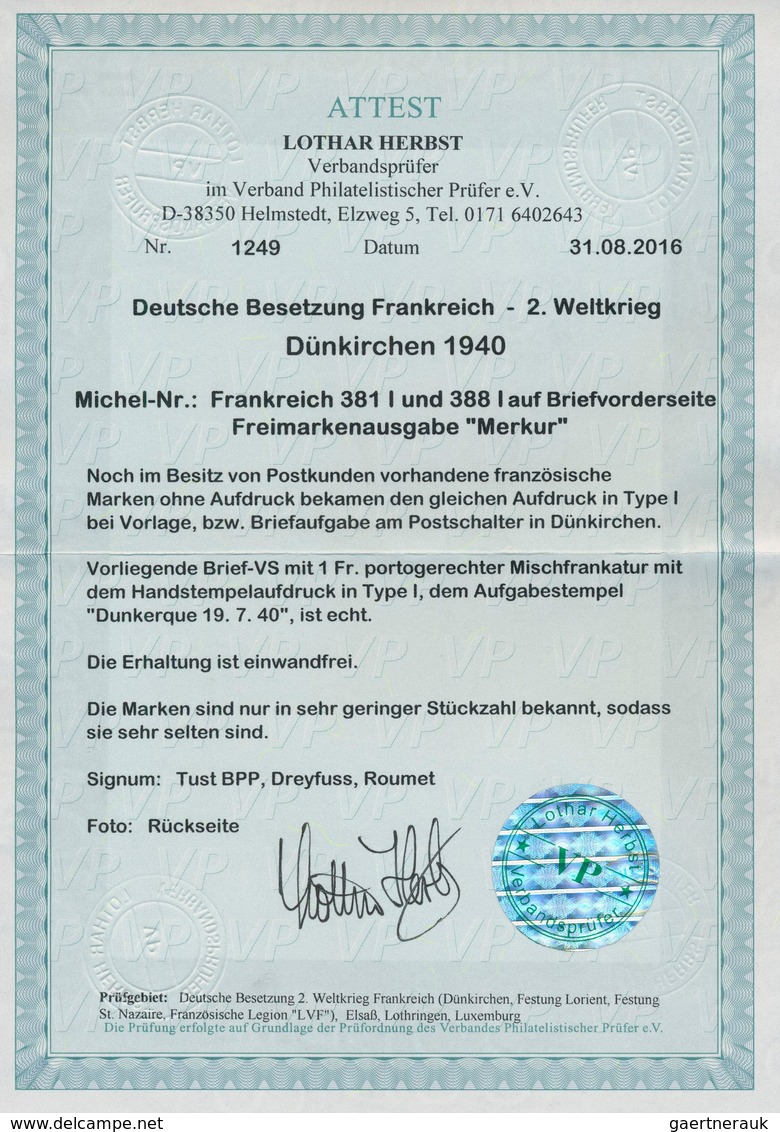 Dt. Besetzung II WK - Frankreich - Dünkirchen: 1940, 30 C Dunkelrot Und 70 C Dunkellila Freimarken " - Bezetting 1938-45