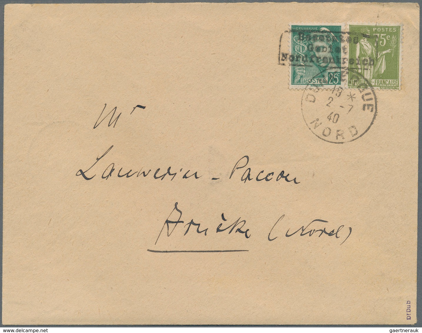 Dt. Besetzung II WK - Frankreich - Dünkirchen: 1940, 25 C Schwärzlichopalgrün "Merkurkopf" Und 75 C - Occupation 1938-45