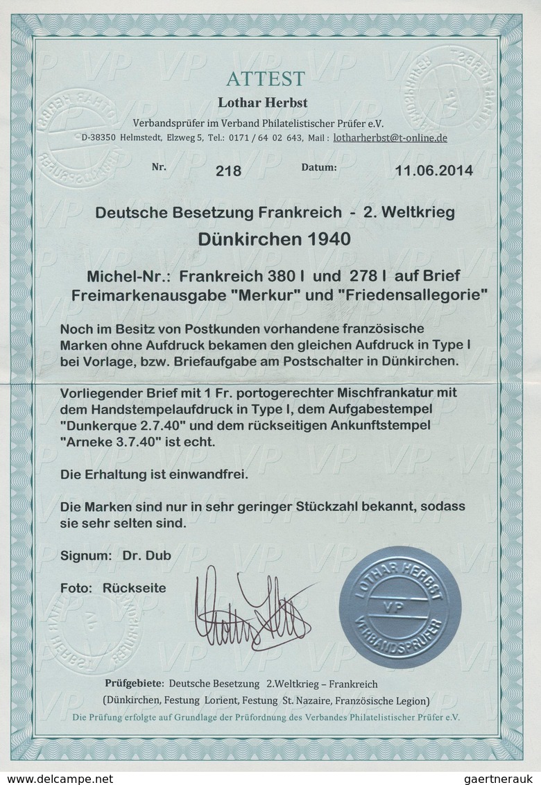 Dt. Besetzung II WK - Frankreich - Dünkirchen: 1940, 25 C Schwärzlichopalgrün "Merkurkopf" Und 75 C - Occupazione 1938 – 45