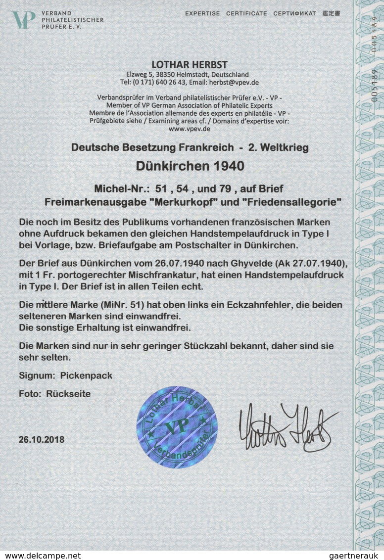 Dt. Besetzung II WK - Frankreich - Dünkirchen: 1940, 5 C Karmin Und 15 C Rotorange "Merkurkopf" Sowi - Bezetting 1938-45