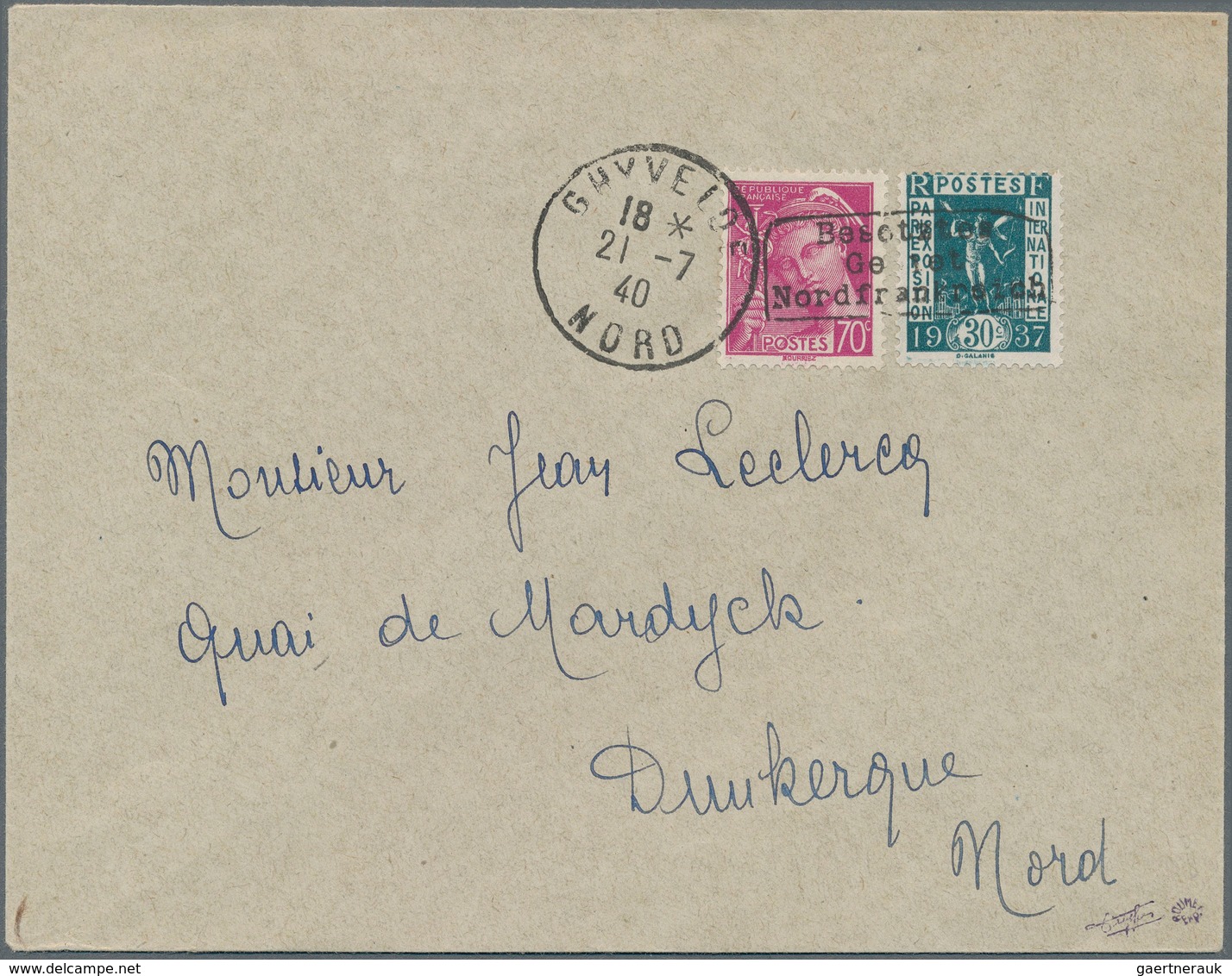 Dt. Besetzung II WK - Frankreich - Dünkirchen: 1940, 30 C Dunkelgrünblau "Weltausstellung 1937" Und - Occupation 1938-45