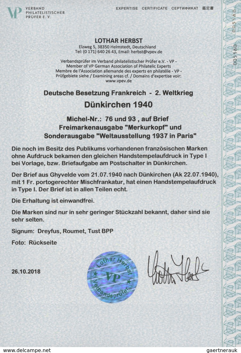 Dt. Besetzung II WK - Frankreich - Dünkirchen: 1940, 30 C Dunkelgrünblau "Weltausstellung 1937" Und - Occupation 1938-45