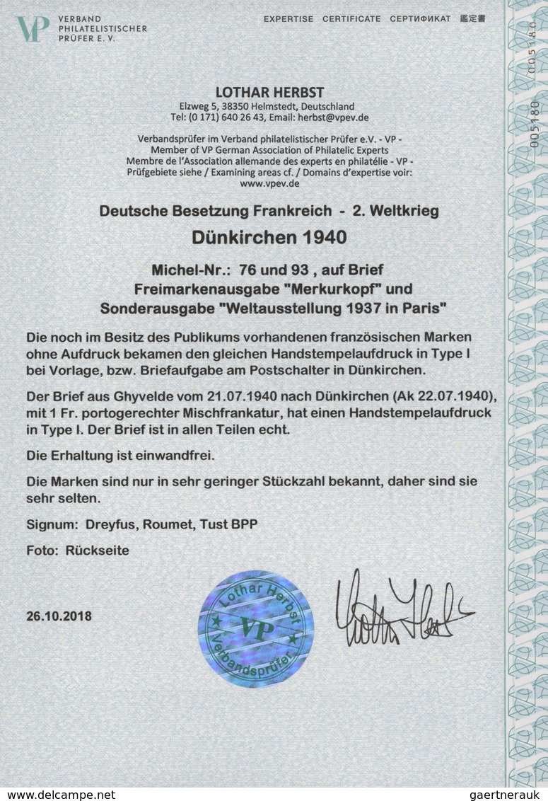 Dt. Besetzung II WK - Frankreich - Dünkirchen: 1940, 30 C Dunkelgrünblau "Weltausstellung 1937" Und - Occupazione 1938 – 45