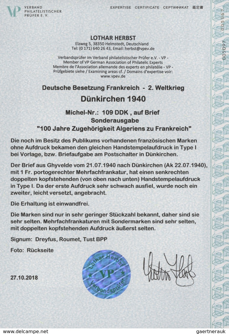 Dt. Besetzung II WK - Frankreich - Dünkirchen: 1940, 50 C Dunkelkobalt/dunkelrosa "100 Jahre Algerie - Occupazione 1938 – 45