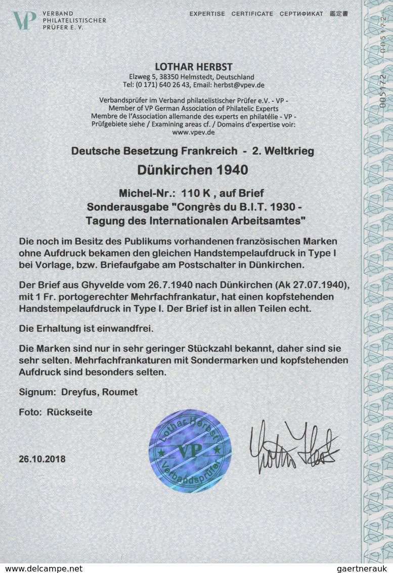 Dt. Besetzung II WK - Frankreich - Dünkirchen: 1940, 50 C Dunkelorangerot "Congrès Du B.I.T.", Senkr - Occupazione 1938 – 45