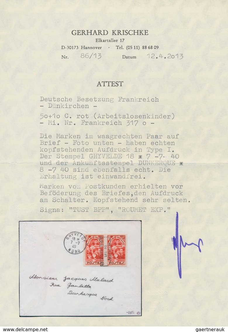 Dt. Besetzung II WK - Frankreich - Dünkirchen: 1940, 50 C + 10 C Dunkelbräunlichrot "Arbeitslosenkin - Occupazione 1938 – 45