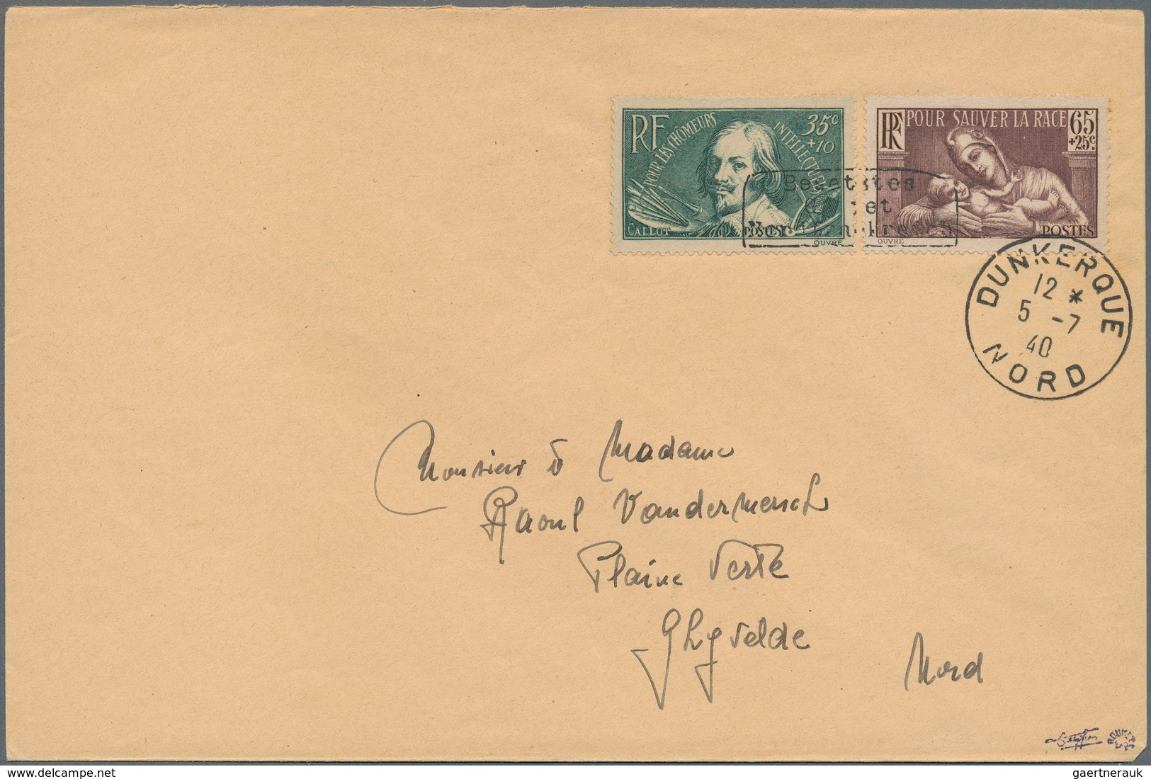 Dt. Besetzung II WK - Frankreich - Dünkirchen: 1940, 35 C + 10 C Schwärzlichgrün "J.Callot" Und 65 C - Besetzungen 1938-45