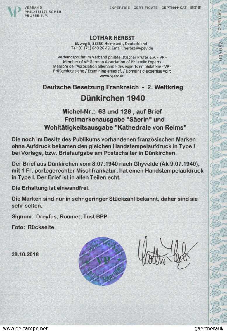 Dt. Besetzung II WK - Frankreich - Dünkirchen: 1940, 35 Grün Freimarke "Semeuse" Und 65 C + 35 C Dun - Occupation 1938-45