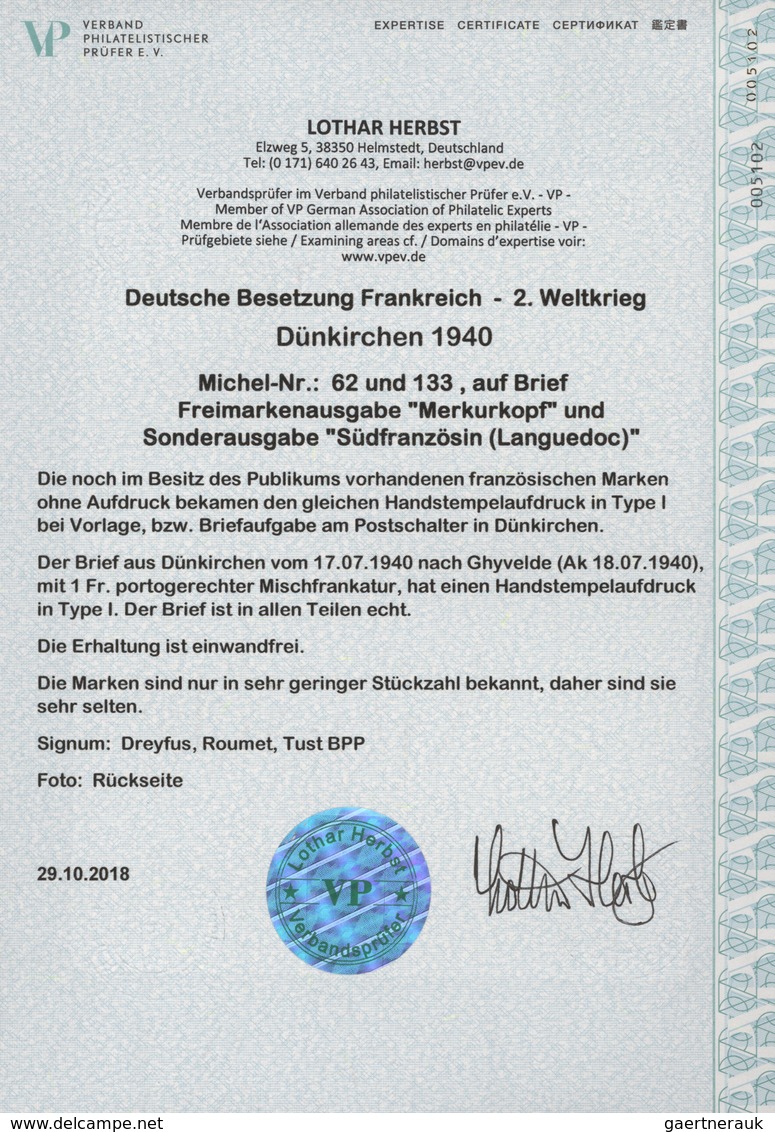 Dt. Besetzung II WK - Frankreich - Dünkirchen: 1940, 30 C Dunkelrot "Merkurkopf" Und 70 C Schwarz "S - Besetzungen 1938-45