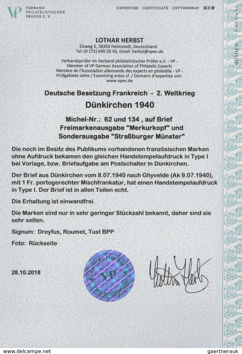 Dt. Besetzung II WK - Frankreich - Dünkirchen: 1940, 30 C Dunkelrot Freimarke "Merkurkopf" Und 70 C - Besetzungen 1938-45