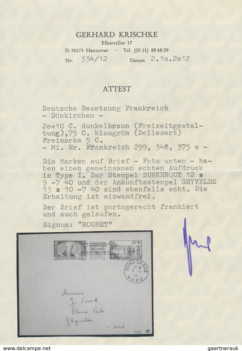 Dt. Besetzung II WK - Frankreich - Dünkirchen: 1940, 5 C Karmin "Merkurkopf", 20 C + 10 C Dunkelsien - Occupation 1938-45