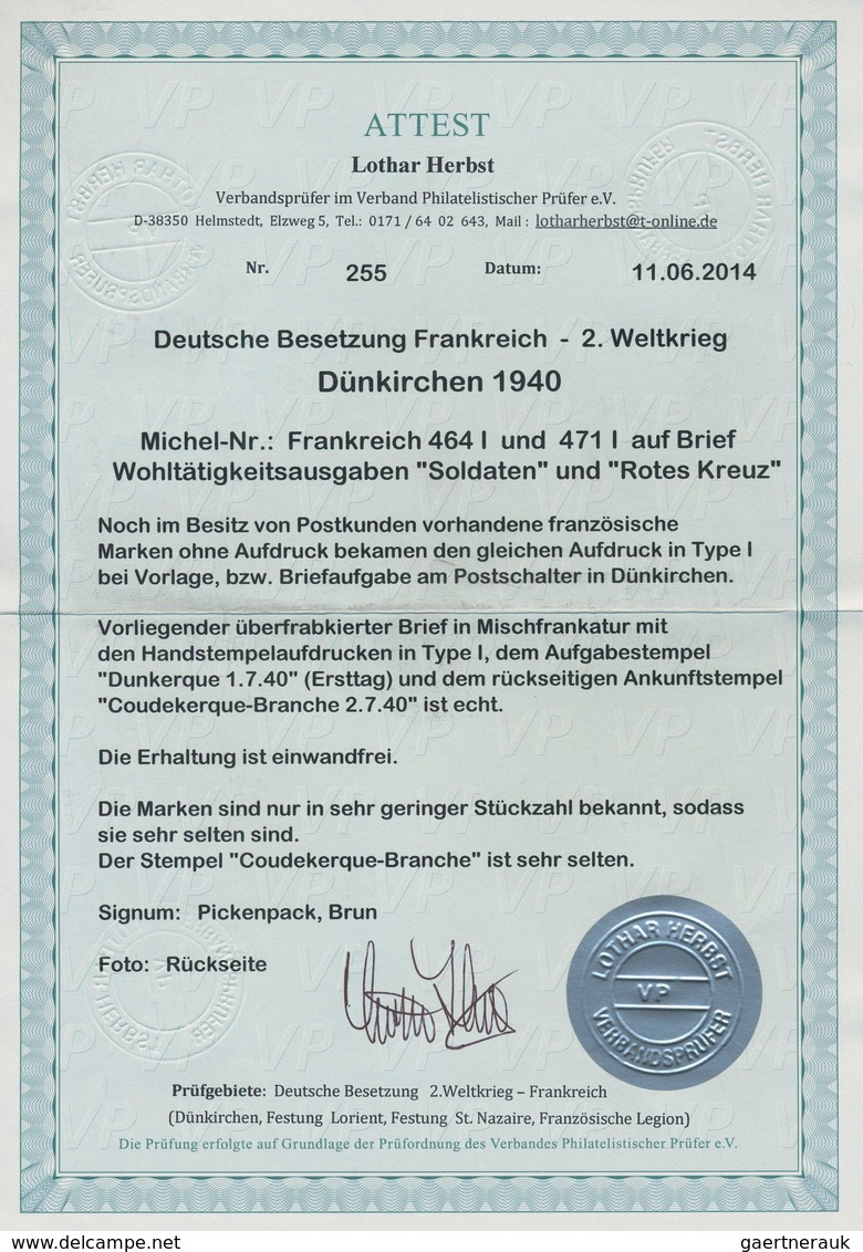 Dt. Besetzung II WK - Frankreich - Dünkirchen: 1940, 40 C + 60 C Schwärzlichbraun "Soldaten" Und 80 - Occupation 1938-45