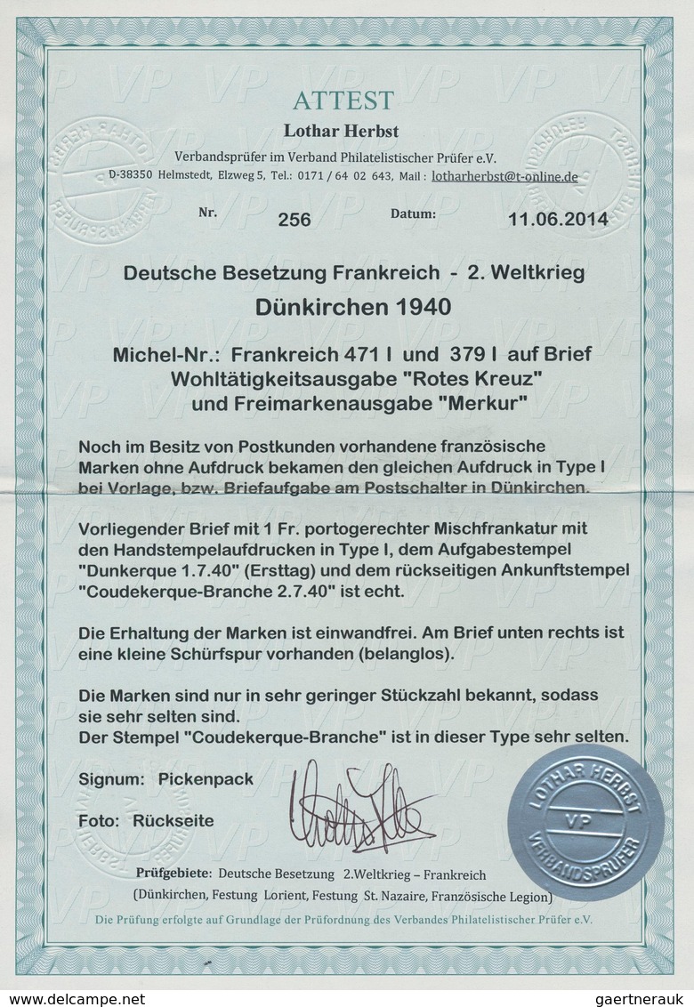 Dt. Besetzung II WK - Frankreich - Dünkirchen: 1940, 20 C Violettpurpur "Merkurkopf" Und 80 C + 1 Fr - Besetzungen 1938-45