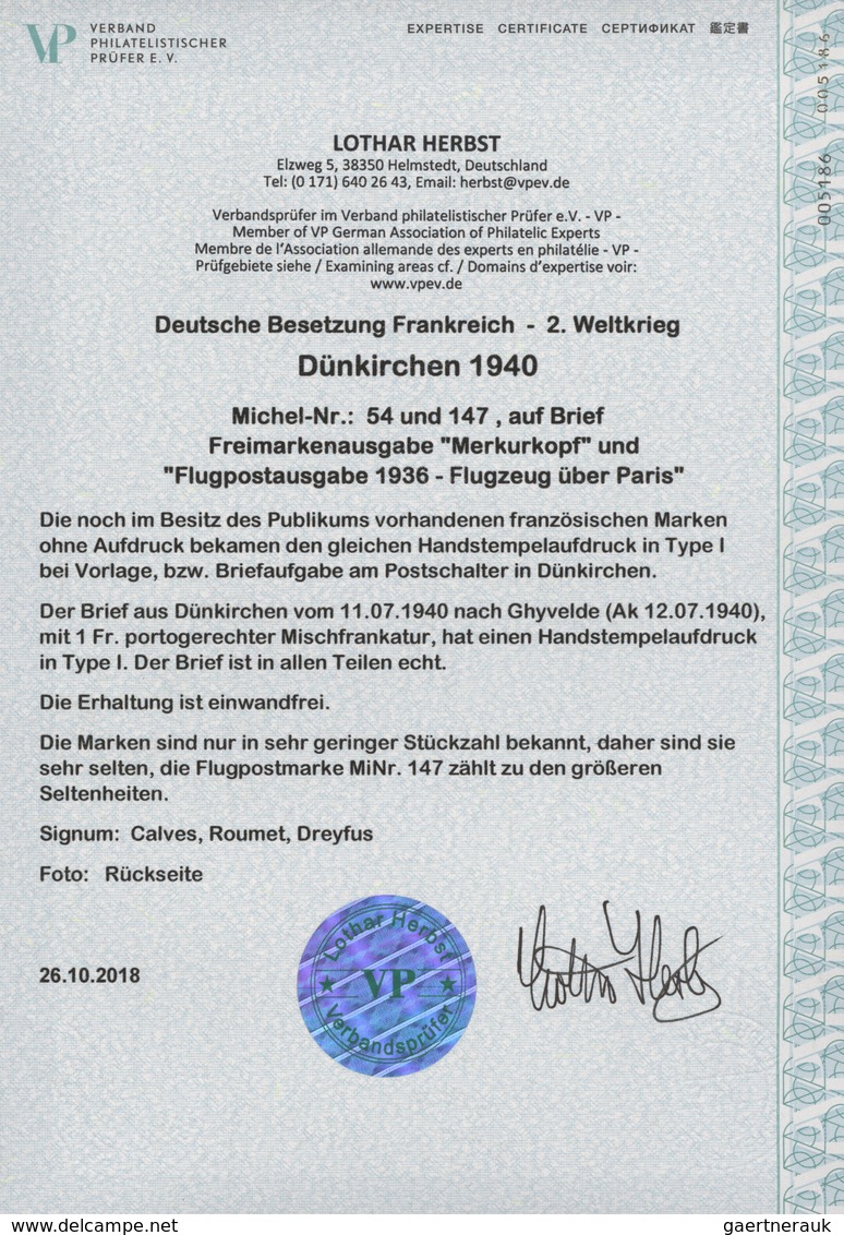 Dt. Besetzung II WK - Frankreich - Dünkirchen: 1940, 15 C Rotorange "Merkurkopf" Und 85 C Dunkelgrau - Besetzungen 1938-45