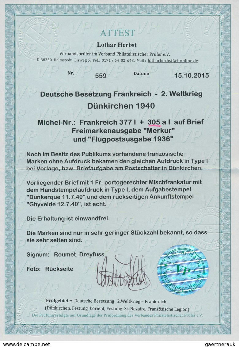 Dt. Besetzung II WK - Frankreich - Dünkirchen: 1940, 15 C Rotorange "Merkurkopf" Und 85 C Dunkelgrau - Besetzungen 1938-45