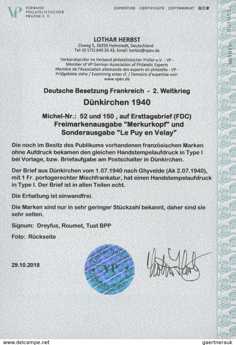 Dt. Besetzung II WK - Frankreich - Dünkirchen: 1940, 10 C Lebhaftlilaultramarin "Merkurkopf" Und 90 - Besetzungen 1938-45