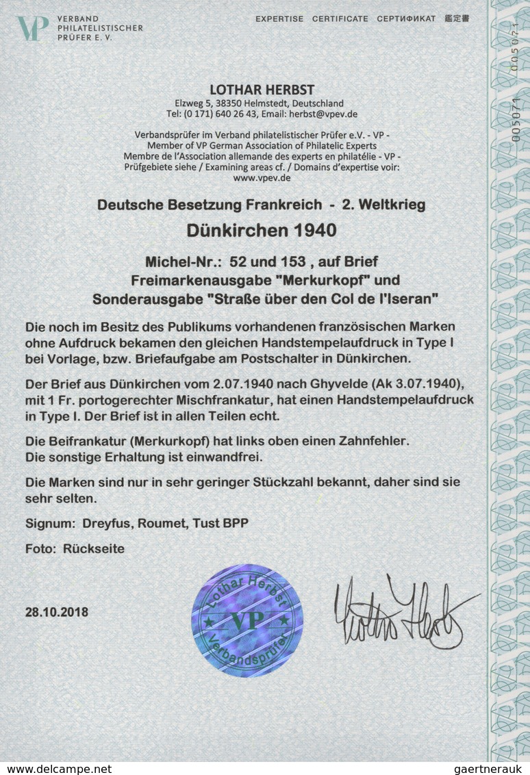 Dt. Besetzung II WK - Frankreich - Dünkirchen: 1940, 10 C Lebhaftlilaultramarin "Merkurkopf" Und 90 - Besetzungen 1938-45