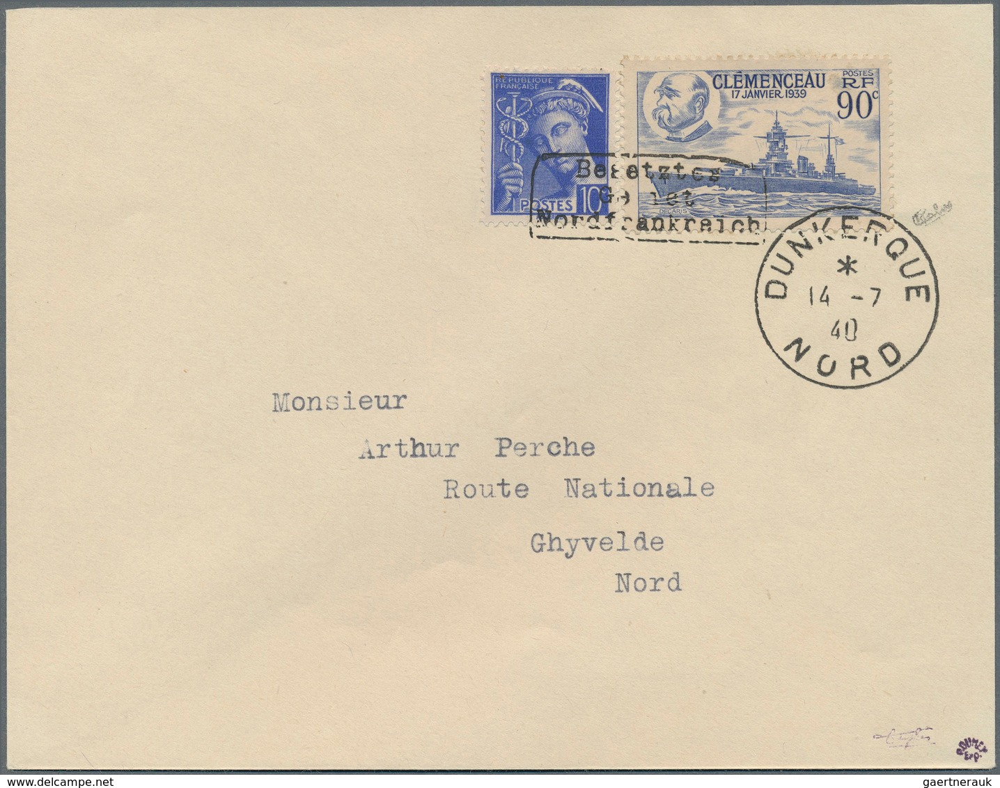 Dt. Besetzung II WK - Frankreich - Dünkirchen: 1940, 10 C Lebhaftlilaultramarin "Merkurkopf" Und 90 - Occupazione 1938 – 45