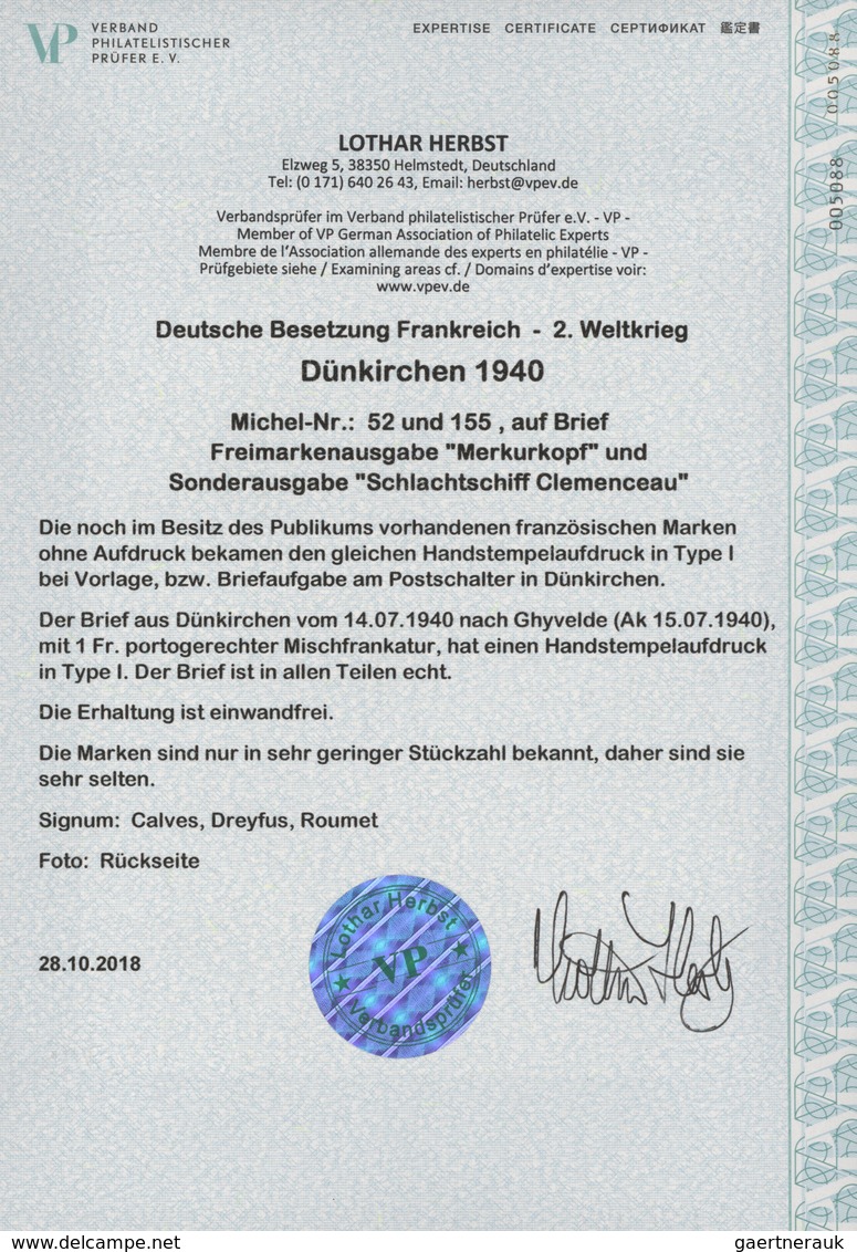 Dt. Besetzung II WK - Frankreich - Dünkirchen: 1940, 10 C Lebhaftlilaultramarin "Merkurkopf" Und 90 - Occupazione 1938 – 45