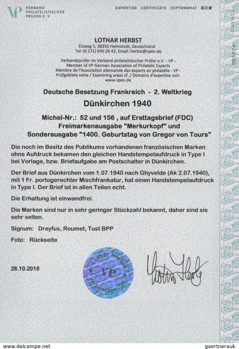 Dt. Besetzung II WK - Frankreich - Dünkirchen: 1940, 10 C Lebhaftlilaultramarin "Merkurkopf" Und 90 - Besetzungen 1938-45