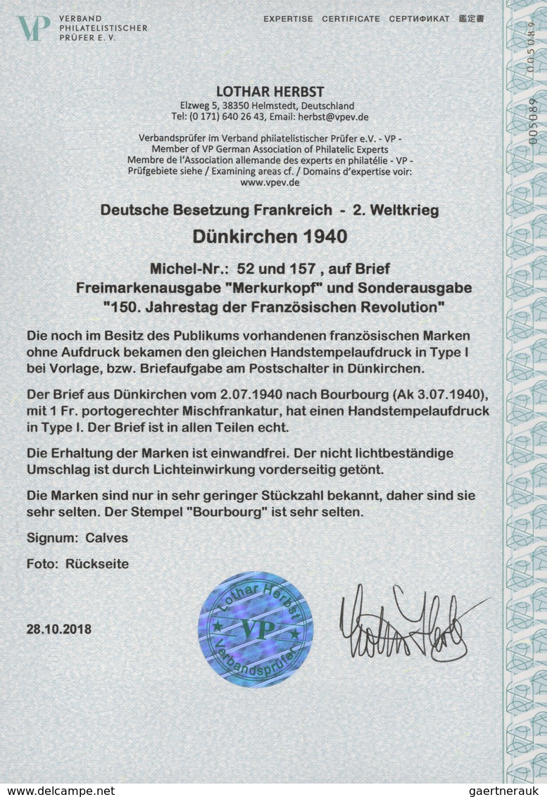 Dt. Besetzung II WK - Frankreich - Dünkirchen: 1940, 10 C Lebhaftlilaultramarin "Merkurkopf" Und 90 - Occupation 1938-45