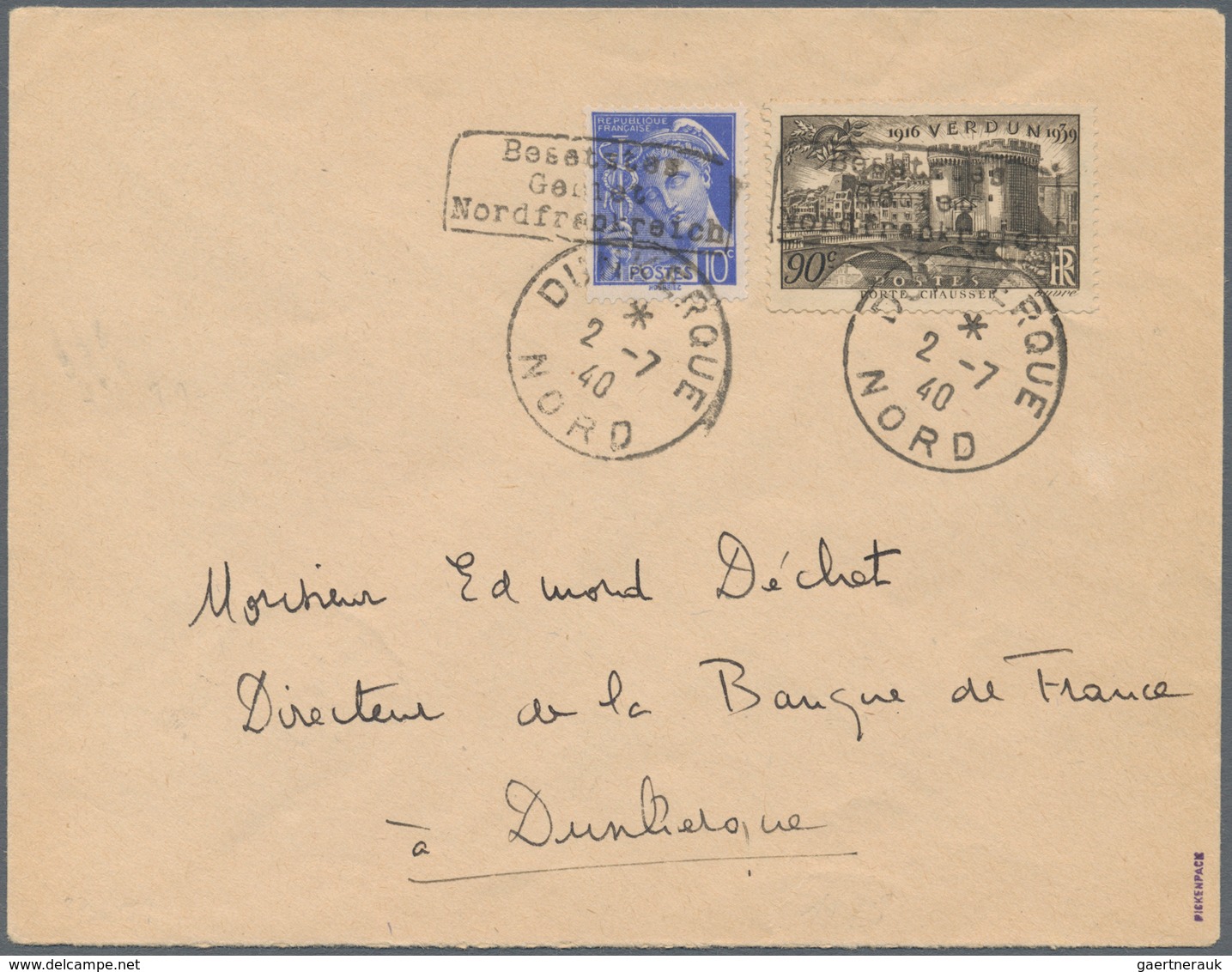 Dt. Besetzung II WK - Frankreich - Dünkirchen: 1940, 10 C Lebhaftlilaultramarin "Merkurkopf" Und 90 - Besetzungen 1938-45