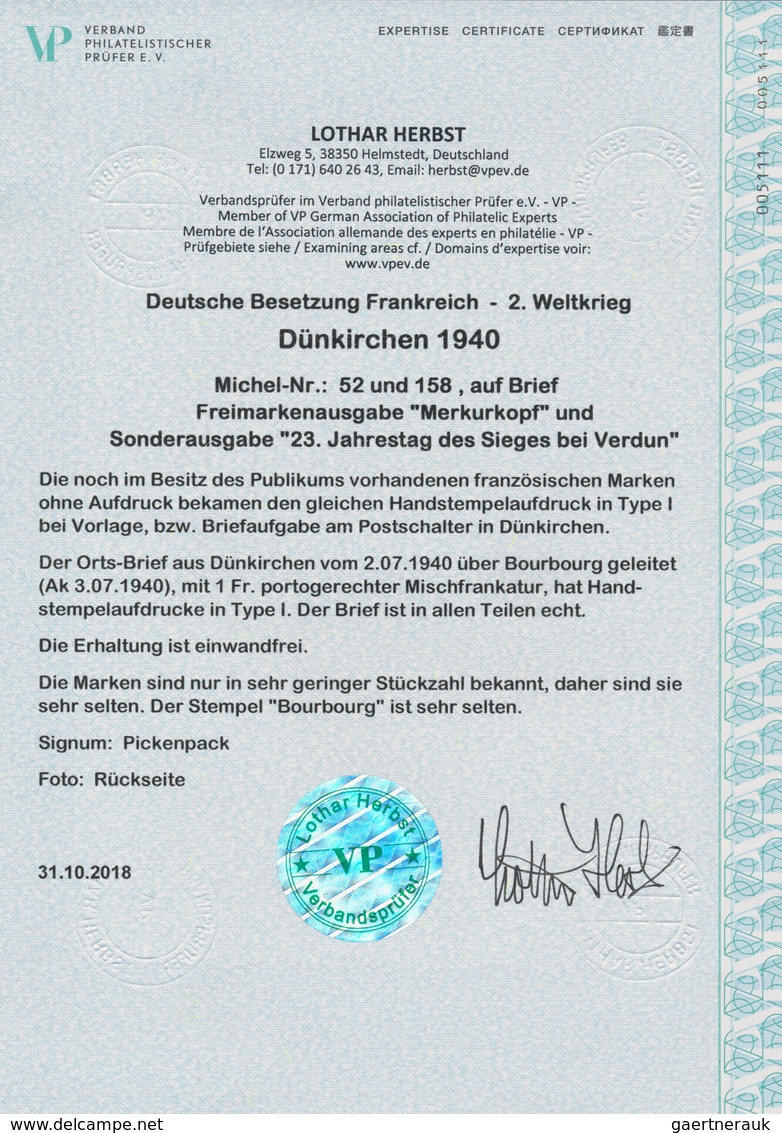 Dt. Besetzung II WK - Frankreich - Dünkirchen: 1940, 10 C Lebhaftlilaultramarin "Merkurkopf" Und 90 - Occupazione 1938 – 45