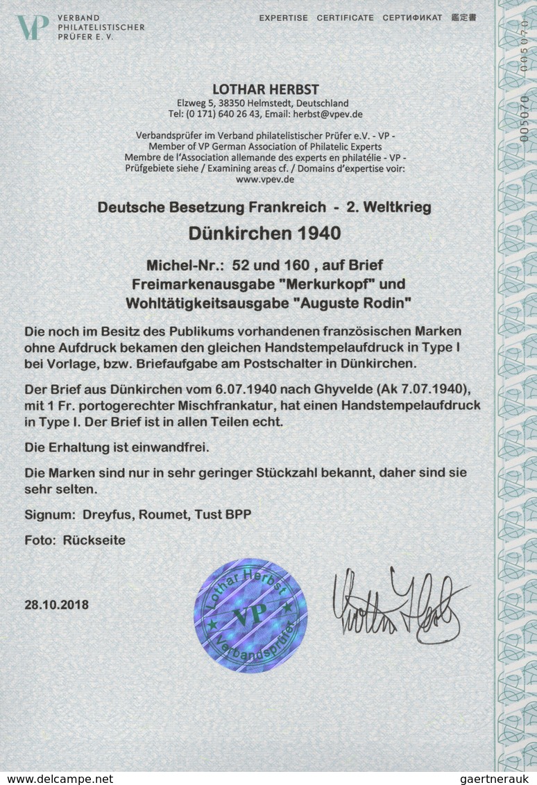 Dt. Besetzung II WK - Frankreich - Dünkirchen: 1940, 10 C Lebhaftlilaultramarin "Merkurkopf" Und 90 - Besetzungen 1938-45