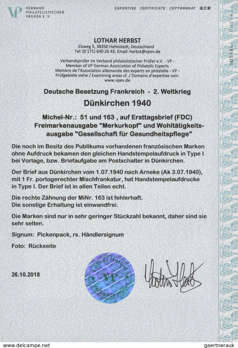 Dt. Besetzung II WK - Frankreich - Dünkirchen: 1940, 5 C Karmin "Merkurkopf", Waagerechtes Paar, Sow - Occupazione 1938 – 45