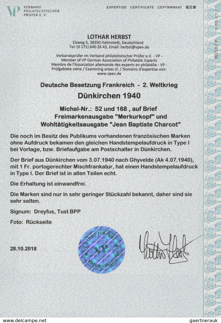 Dt. Besetzung II WK - Frankreich - Dünkirchen: 1940, 10 C Lebhaftlilaultramarin "Merkurkopf" Und 90 - Besetzungen 1938-45