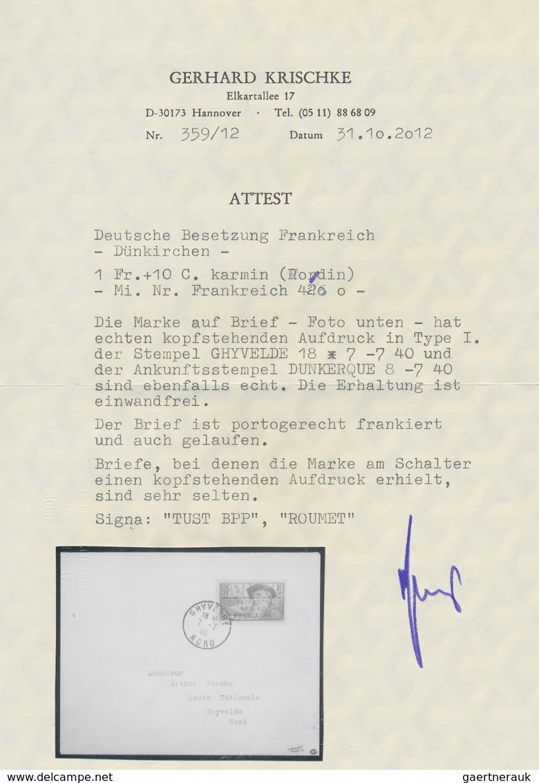 Dt. Besetzung II WK - Frankreich - Dünkirchen: 1940, 1 Fr + 10 C Bräunlichkarmin "Auguste Rodin", Mi - Occupazione 1938 – 45