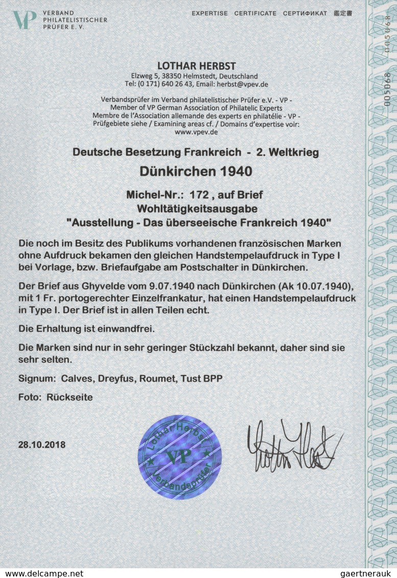 Dt. Besetzung II WK - Frankreich - Dünkirchen: 1940, 1 Fr + 25 C Dunkelzinnoberrot "Ausstellung über - Besetzungen 1938-45