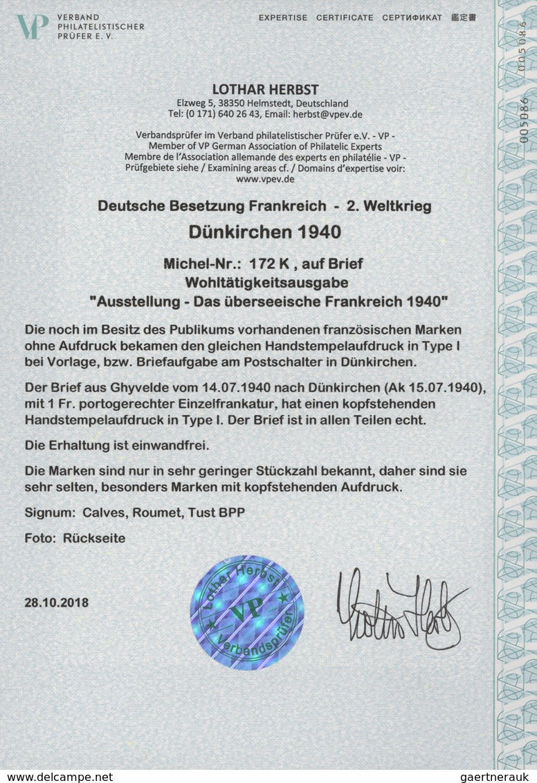 Dt. Besetzung II WK - Frankreich - Dünkirchen: 1940, 1 Fr + 25 C Dunkelzinnoberrot "Ausstellung über - Besetzungen 1938-45