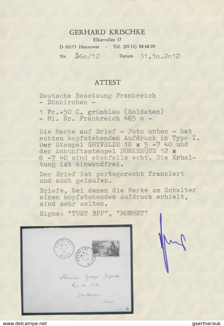 Dt. Besetzung II WK - Frankreich - Dünkirchen: 1940, 1 Fr + 50 C Dunkelgrünlichblau "Soldaten", Mit - Occupation 1938-45