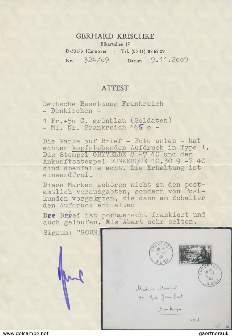 Dt. Besetzung II WK - Frankreich - Dünkirchen: 1940, 1 Fr + 50 C Dunkelgrünlichblau "Soldaten", Mit - Occupation 1938-45