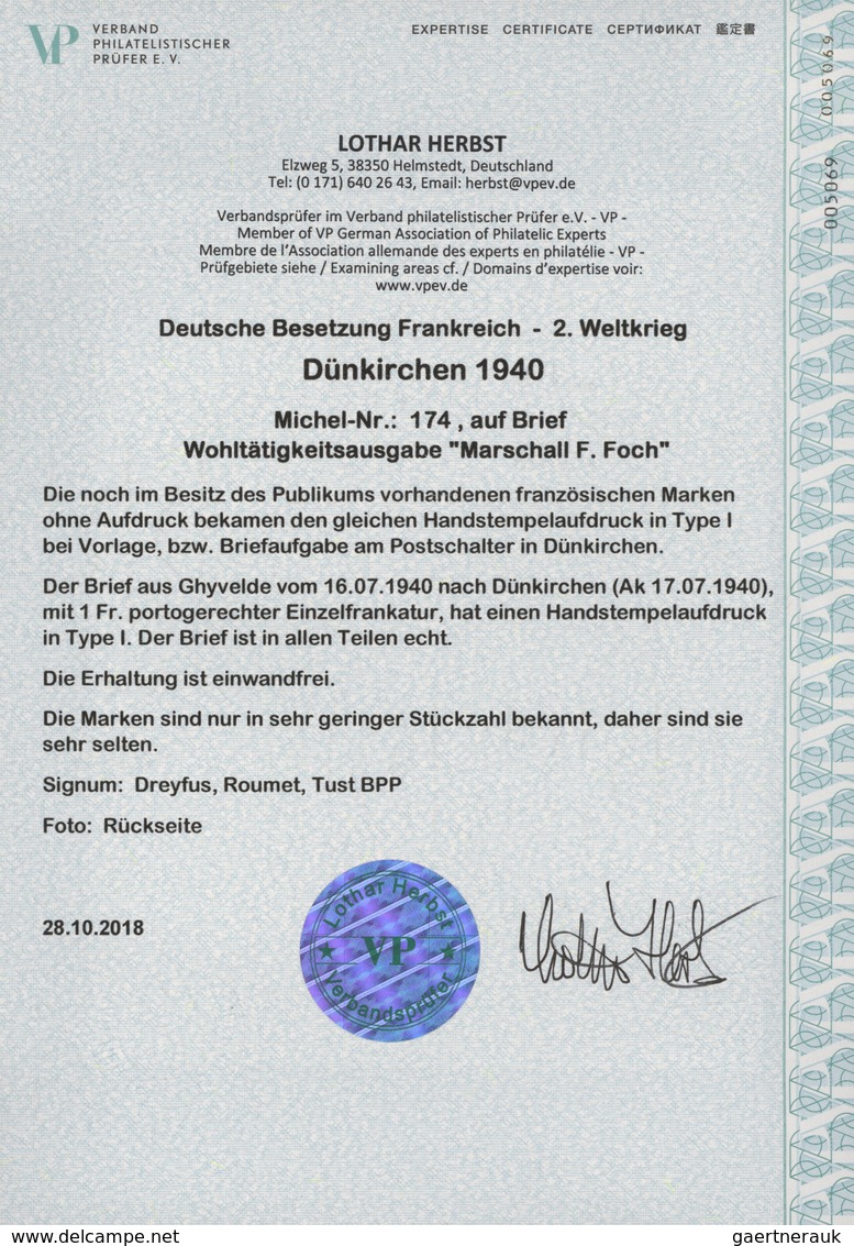 Dt. Besetzung II WK - Frankreich - Dünkirchen: 1940, 1 Fr + 50 C Schwärzlichgraupurpur "Marschall F. - Besetzungen 1938-45