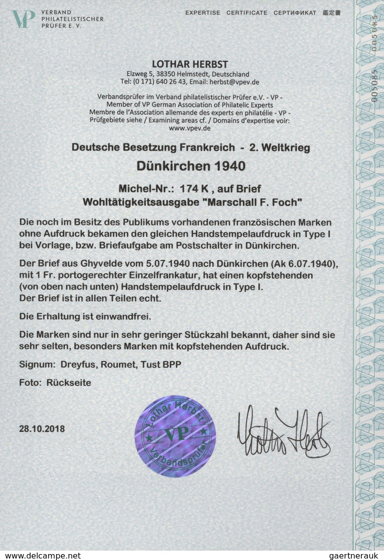 Dt. Besetzung II WK - Frankreich - Dünkirchen: 1940, 1 Fr + 50 C Schwärzlichgraupurpur "Marschall F. - Besetzungen 1938-45