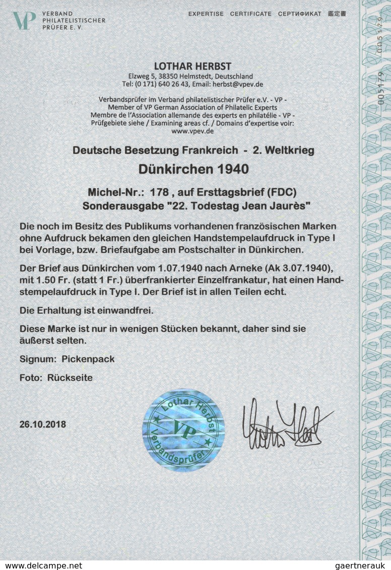 Dt. Besetzung II WK - Frankreich - Dünkirchen: 1940, 1,50 Fr Lilaultramarin "Jean Jaurès", Mit Waage - Besetzungen 1938-45