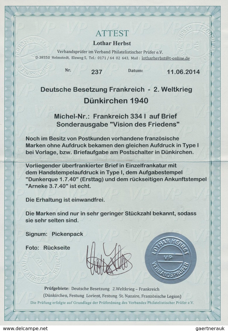 Dt. Besetzung II WK - Frankreich - Dünkirchen: 1940, 1,50 Fr Dunkelgrünlichblau "Internationale Frie - Besetzungen 1938-45