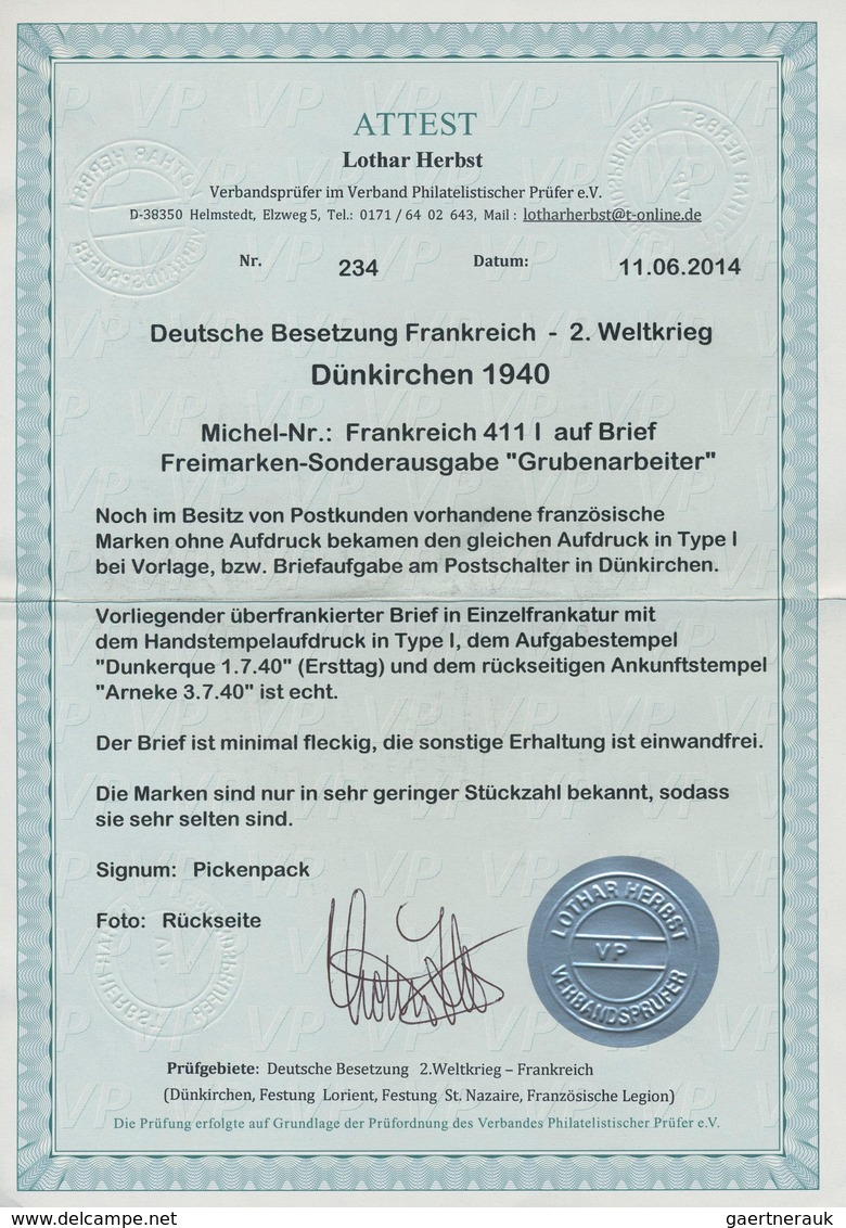 Dt. Besetzung II WK - Frankreich - Dünkirchen: 1940, 2,15 Fr Dunkelrotbraun "Grubenarbeiter" Mit Waa - Besetzungen 1938-45