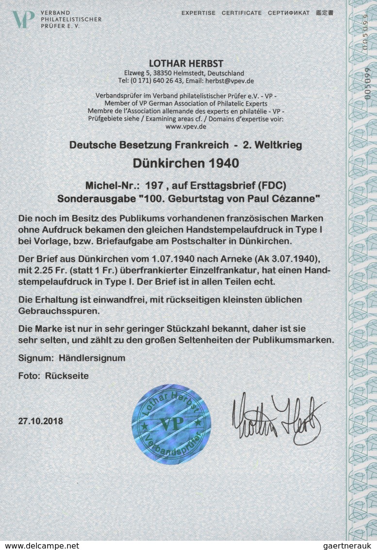 Dt. Besetzung II WK - Frankreich - Dünkirchen: 1940, 2,25 Fr Grünlichblau "P.Cézanne" Mit Waagerecht - Occupation 1938-45