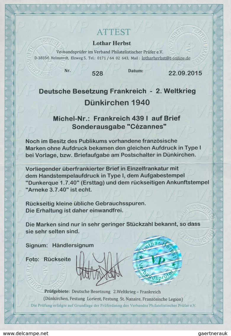 Dt. Besetzung II WK - Frankreich - Dünkirchen: 1940, 2,25 Fr Grünlichblau "P.Cézanne" Mit Waagerecht - Occupation 1938-45