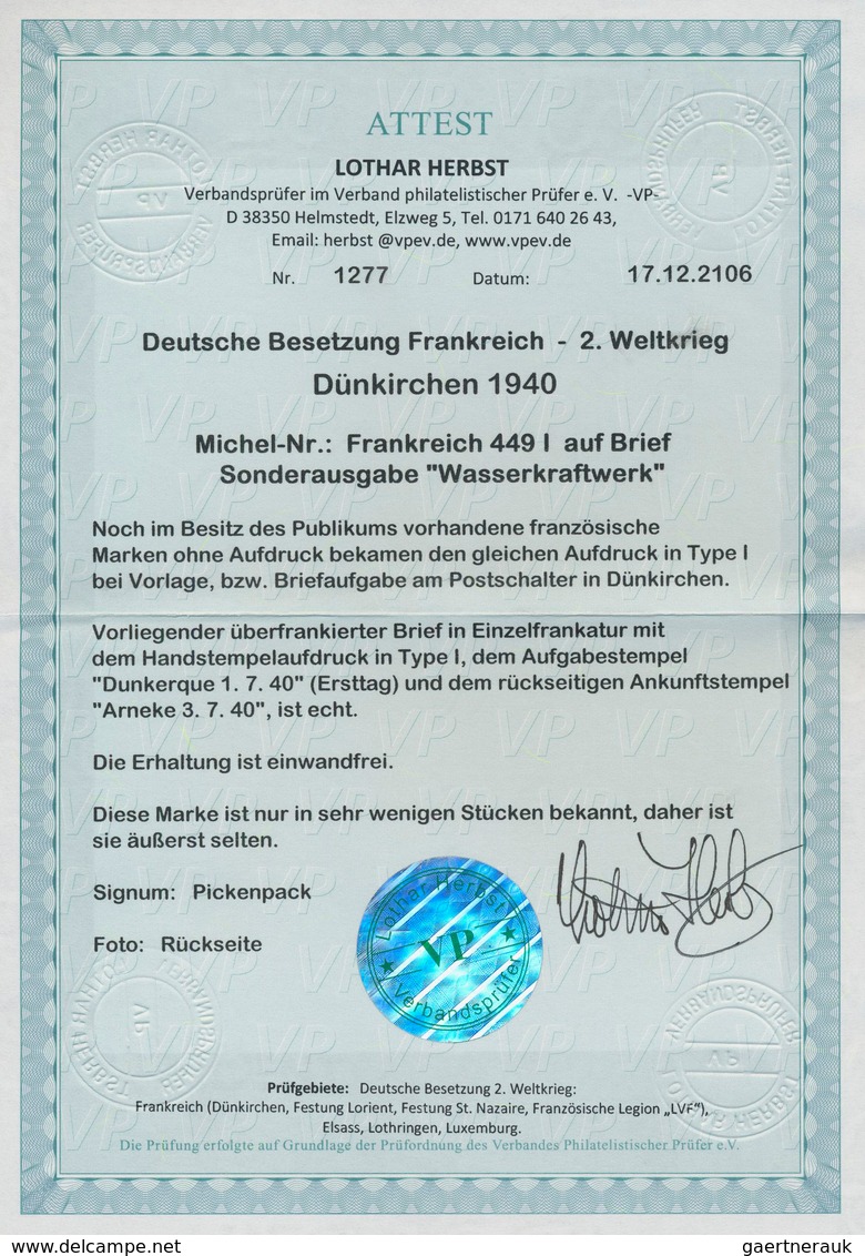 Dt. Besetzung II WK - Frankreich - Dünkirchen: 1940, 2,25 Fr Lilaultramarin "Wasserkraftwerk" Mit Wa - Besetzungen 1938-45