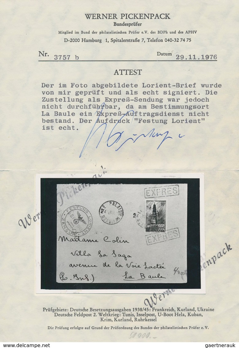 Dt. Besetzung II WK - Frankreich - Festung Lorient: 1945, 10 Fr Schwärzlichgrün "Belfried Von Arras" - Occupation 1938-45