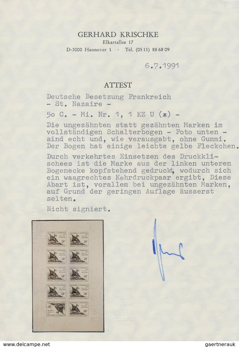 Dt. Besetzung II WK - Frankreich - St. Nazaire: 1945, 50 C Schwarzopalgrün Auf Mittelgraugrün, Kompl - Occupation 1938-45