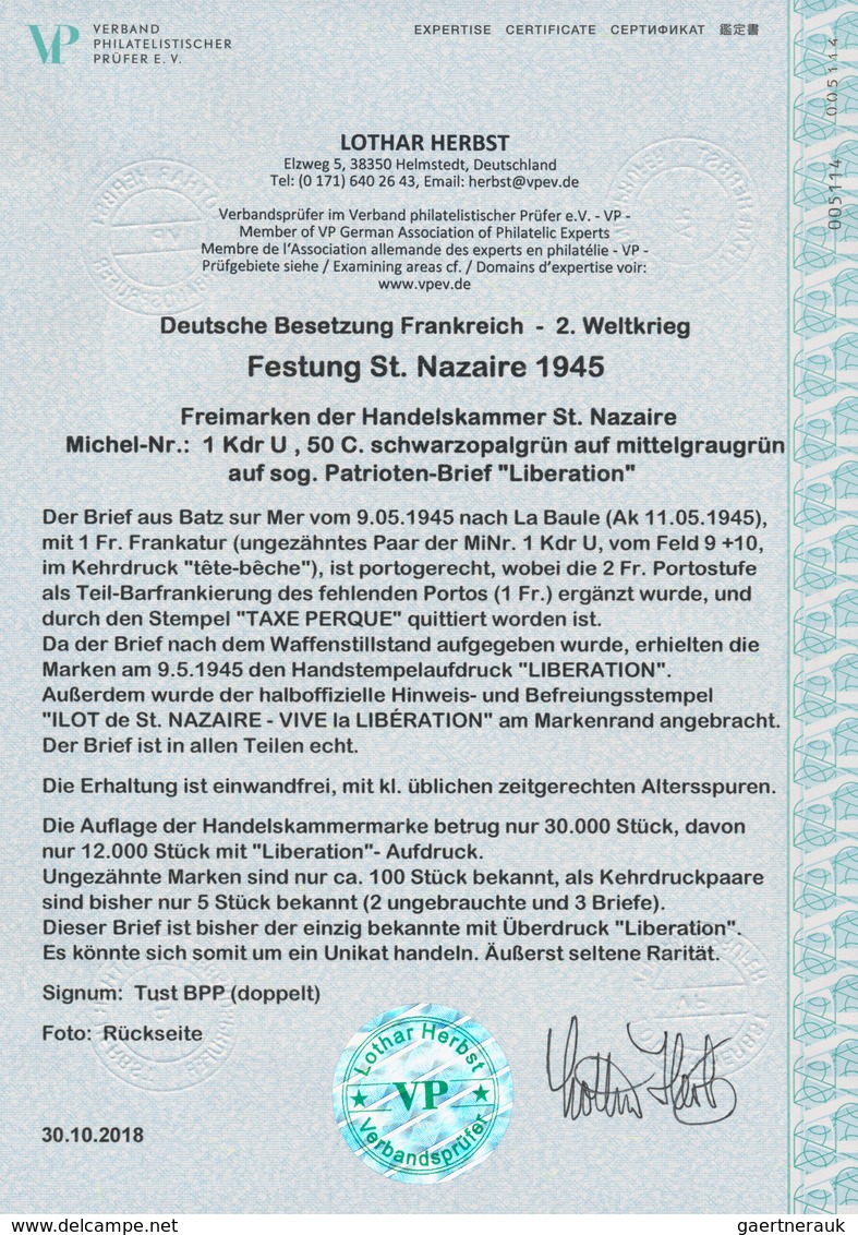 Dt. Besetzung II WK - Frankreich - St. Nazaire: 1945, 50 C Schwarzopalgrün Auf Mittelgraugrün, UNGEZ - Besetzungen 1938-45