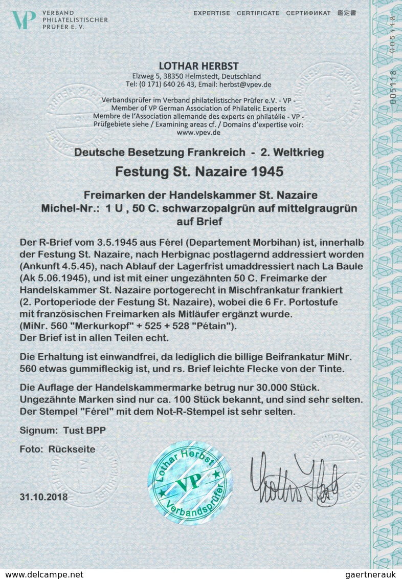 Dt. Besetzung II WK - Frankreich - St. Nazaire: 1945, 50 C Schwarzopalgrün Auf Mittelgraugrün, UNGEZ - Occupazione 1938 – 45