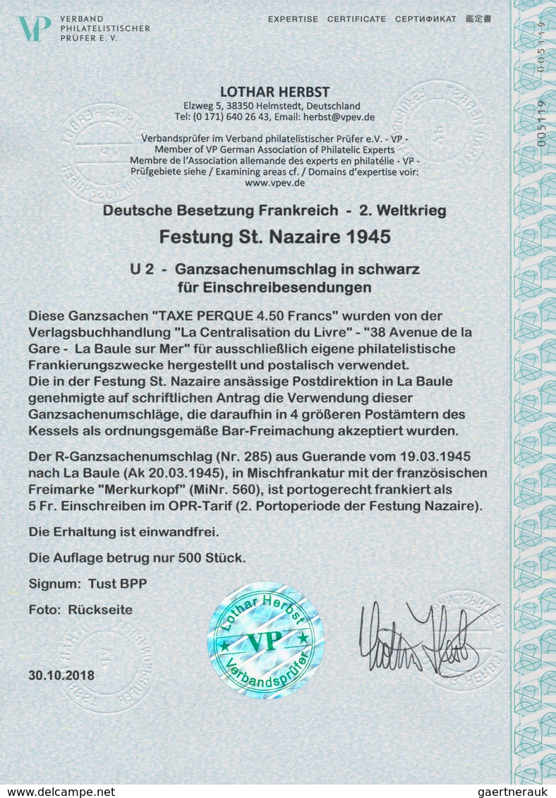 Dt. Besetzung II WK - Frankreich - St. Nazaire - Ganzsachen: 1945, "TAXE PERCU 4,50 Francs" Schwarz - Occupation 1938-45