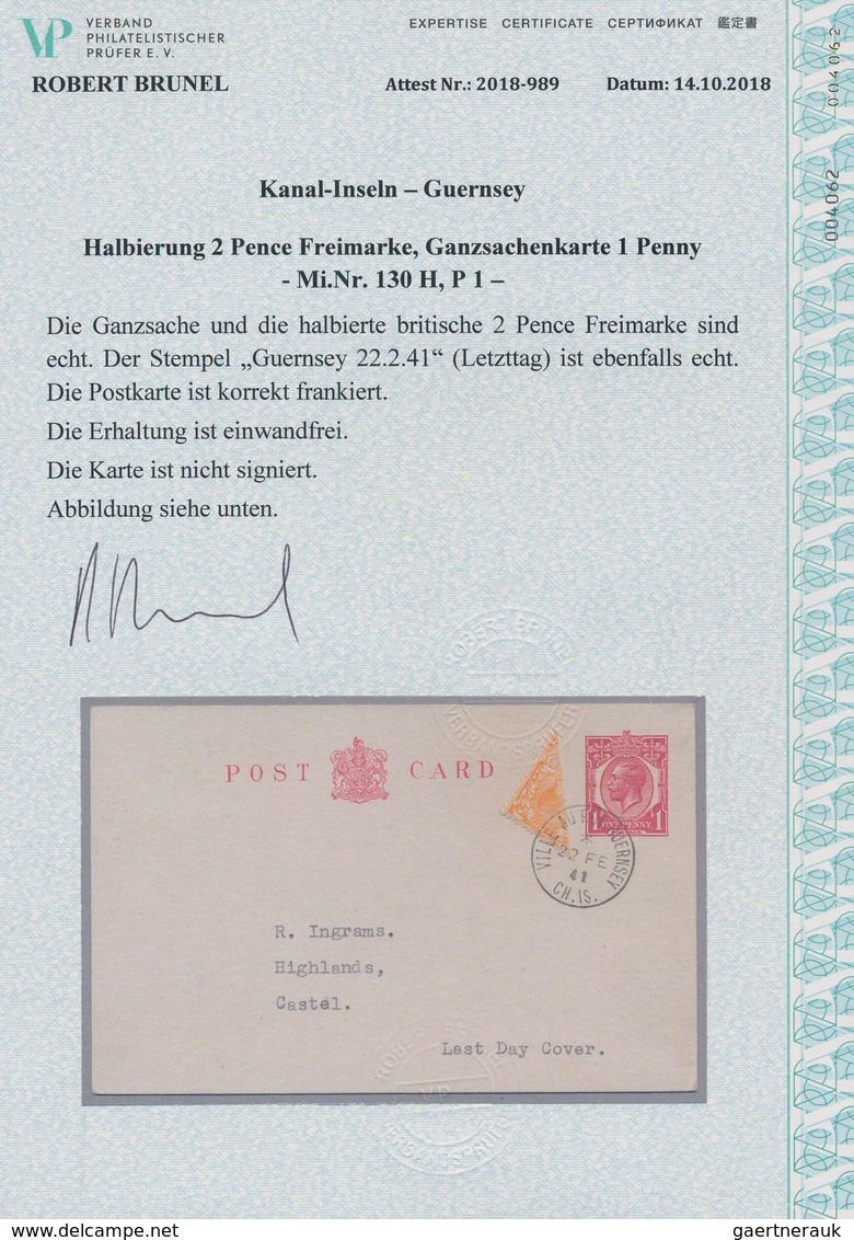 Dt. Besetzung II WK - Guernsey: 1940, 1 D Rot König Georg V. Ganzsachenkarte, Mit Zusatzfrankatur 2 - Occupation 1938-45