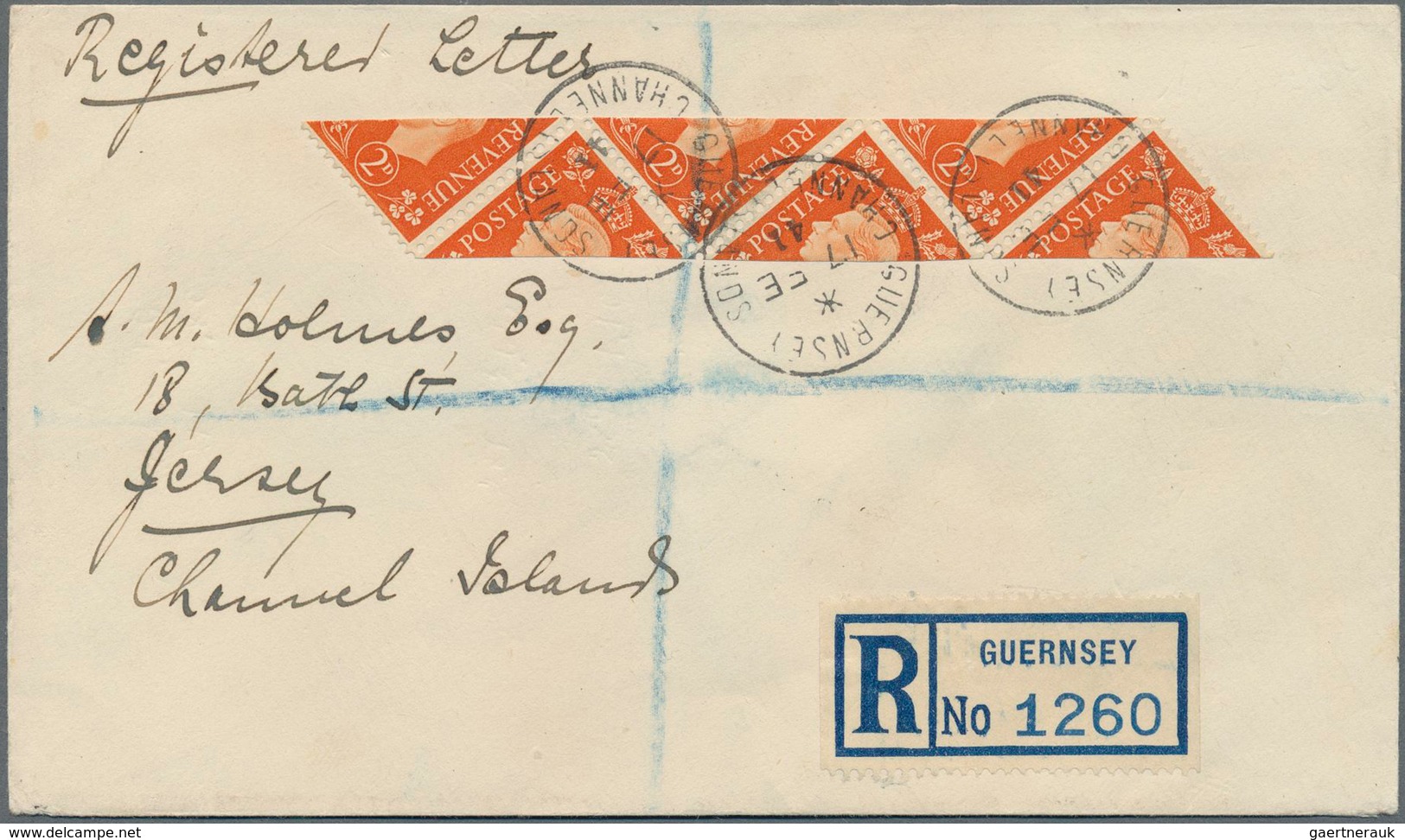 Dt. Besetzung II WK - Guernsey: 1940, 2 D Rotorange König Georg VI., DIAGONALE HALBIERUNG Im 6er-Str - Besetzungen 1938-45